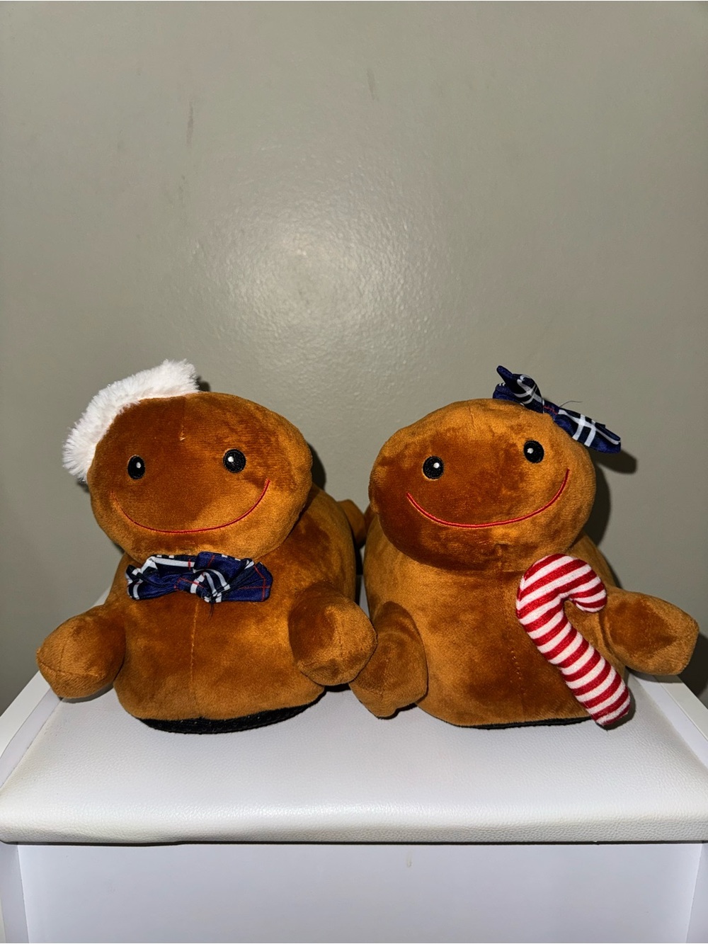 Women’s Brown Plush Holiday Slippers with Candy Cane Accent